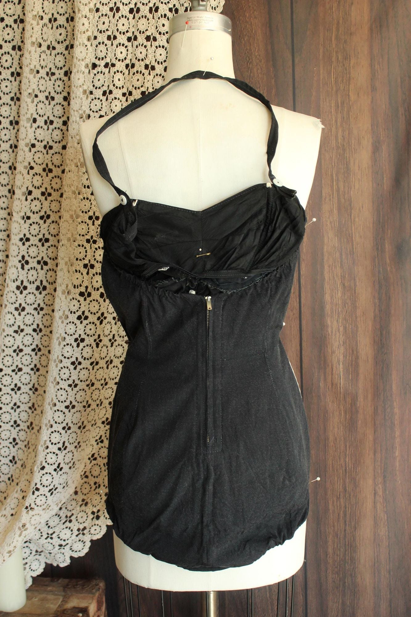 Vintage 1950s  Black and White Bathing Suit by Sea Fashions Size 34