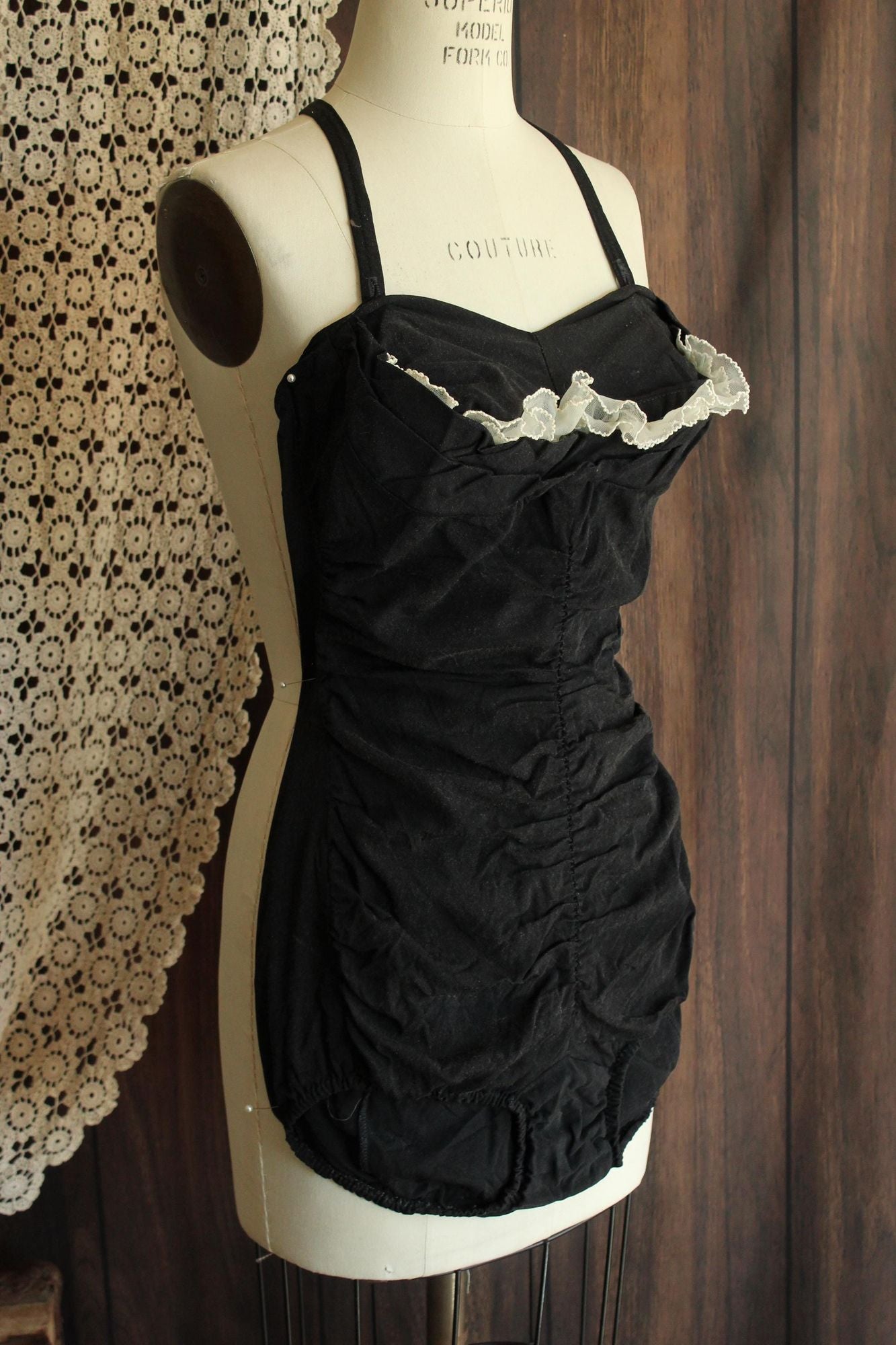 Vintage 1950s  Black and White Bathing Suit by Sea Fashions Size 34