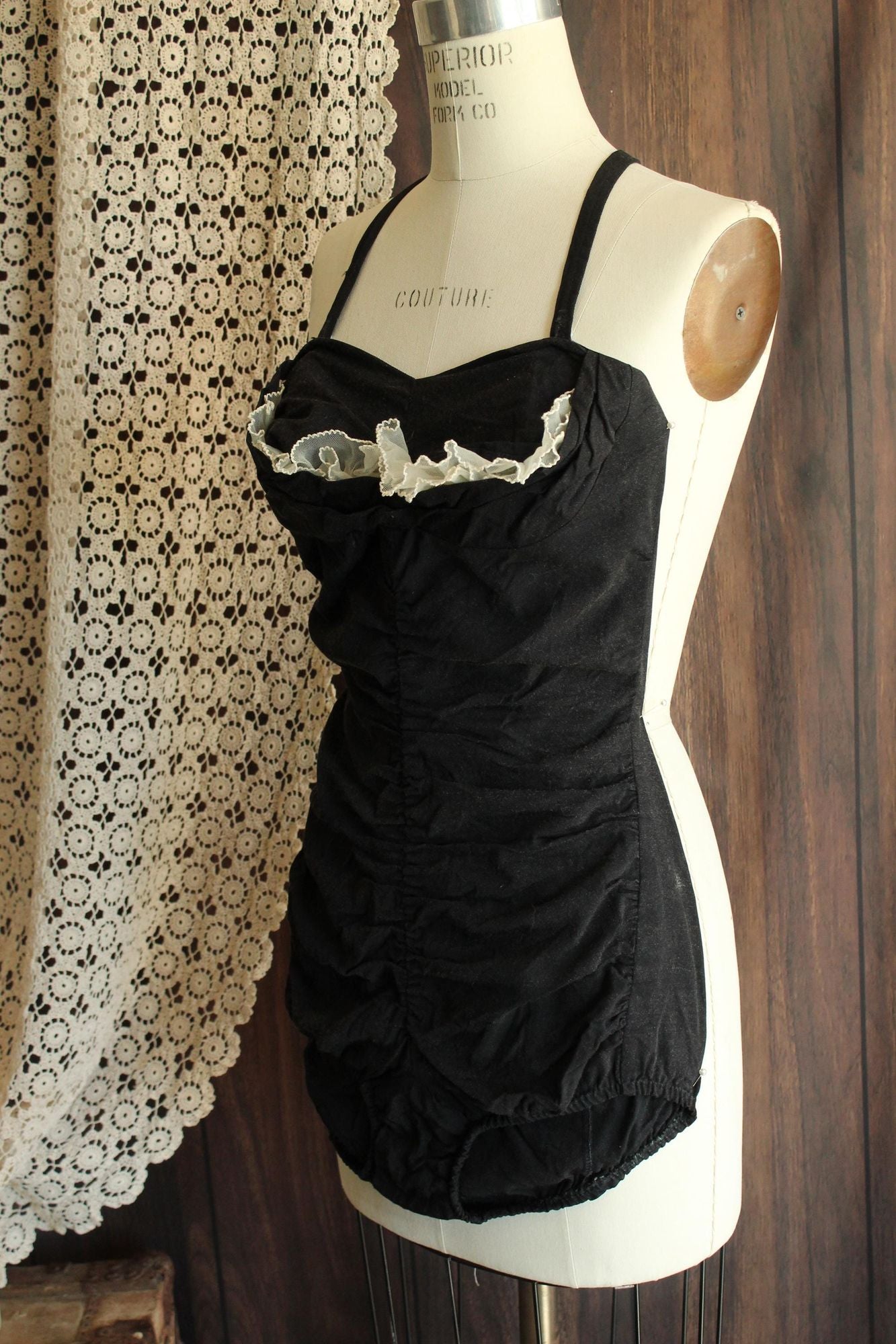 Vintage 1950s  Black and White Bathing Suit by Sea Fashions Size 34
