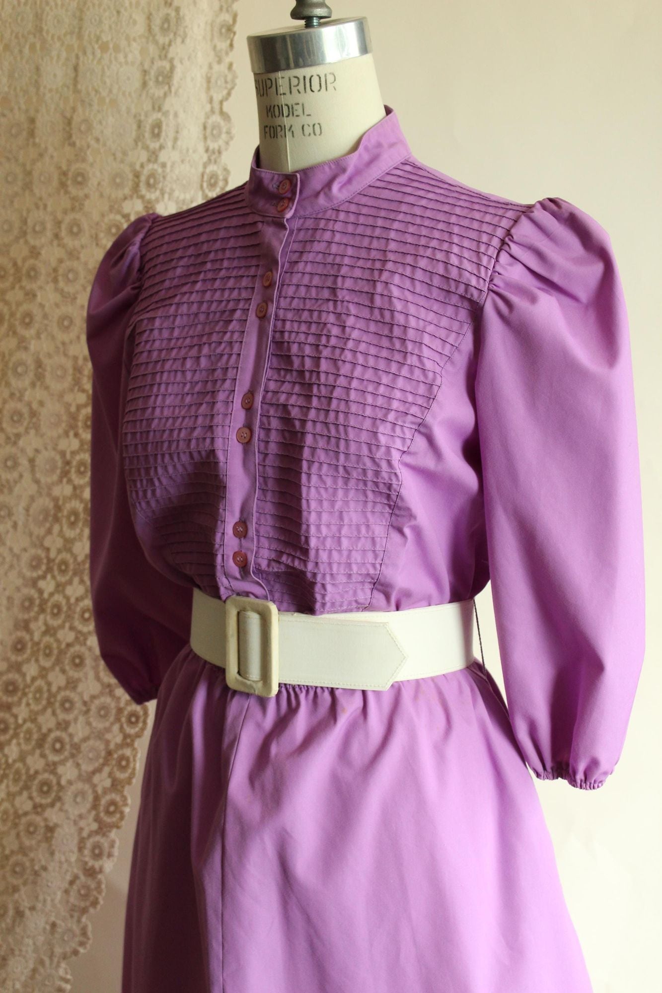 Vintage 1980s Purple Prairie Dress with Belt and Pockets