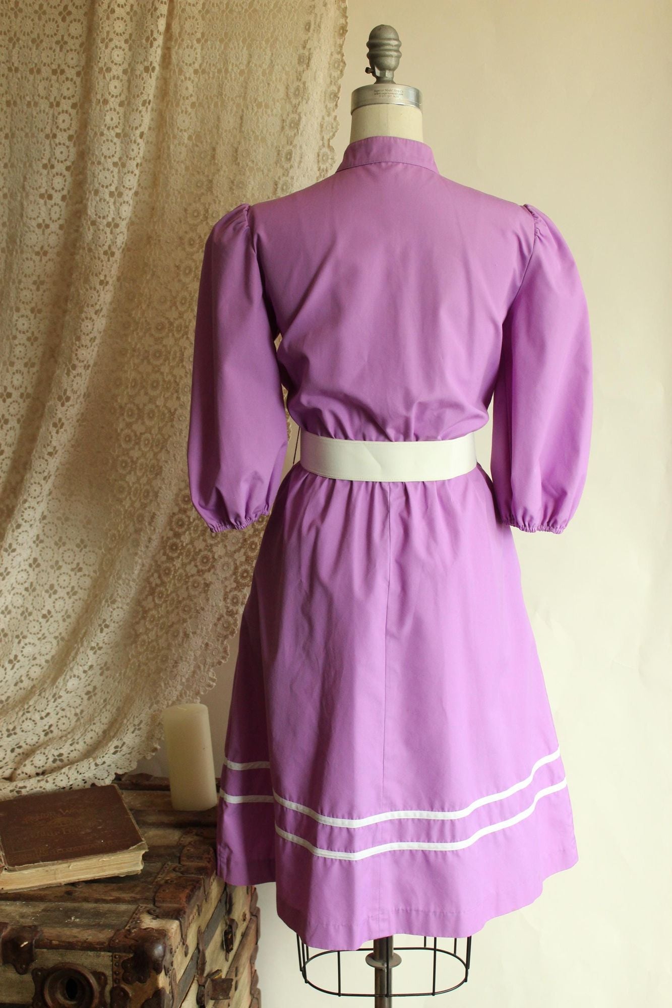 Vintage 1980s Purple Prairie Dress with Belt and Pockets