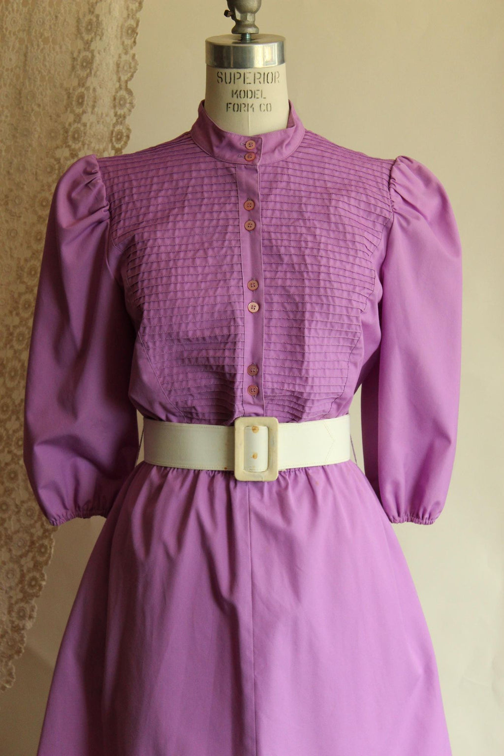 Vintage 1980s Purple Prairie Dress with Belt and Pockets