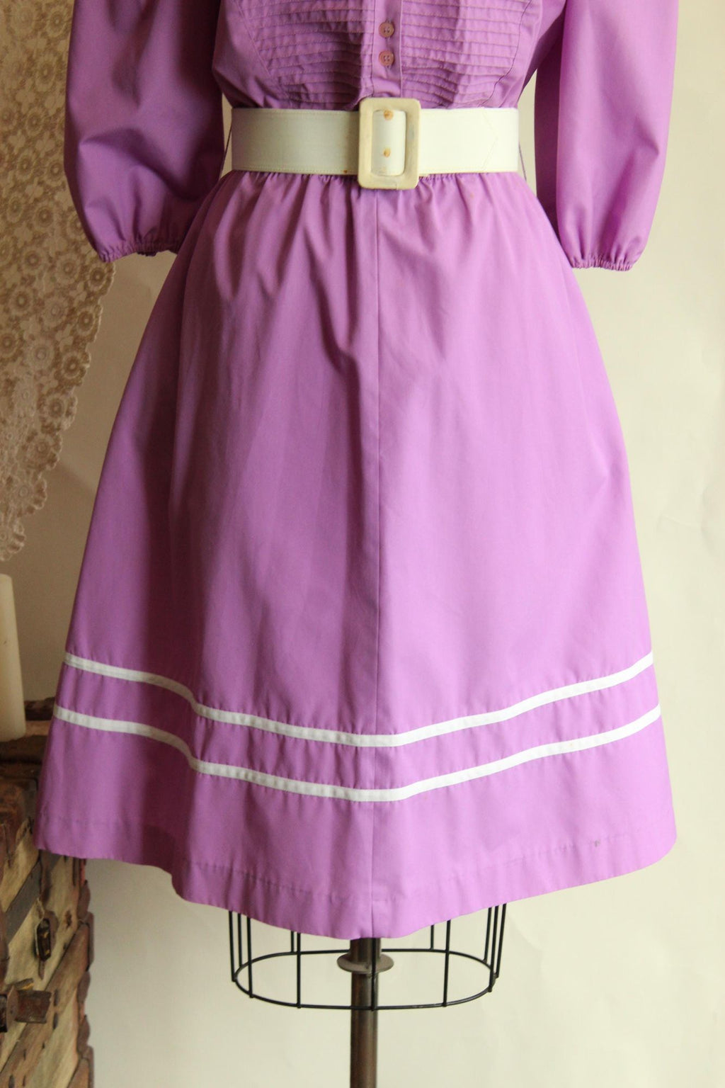 Vintage 1980s Purple Prairie Dress with Belt and Pockets