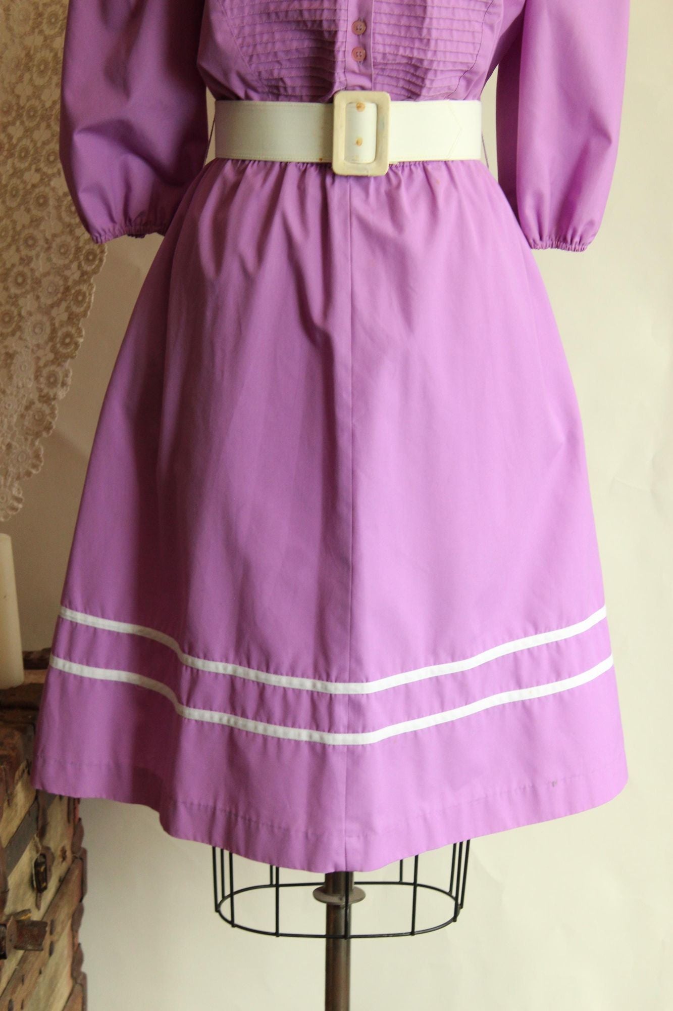 Vintage 1980s Purple Prairie Dress with Belt and Pockets