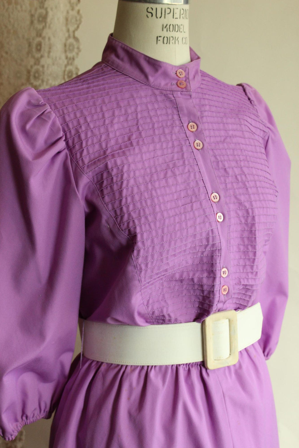 Vintage 1980s Purple Prairie Dress with Belt and Pockets