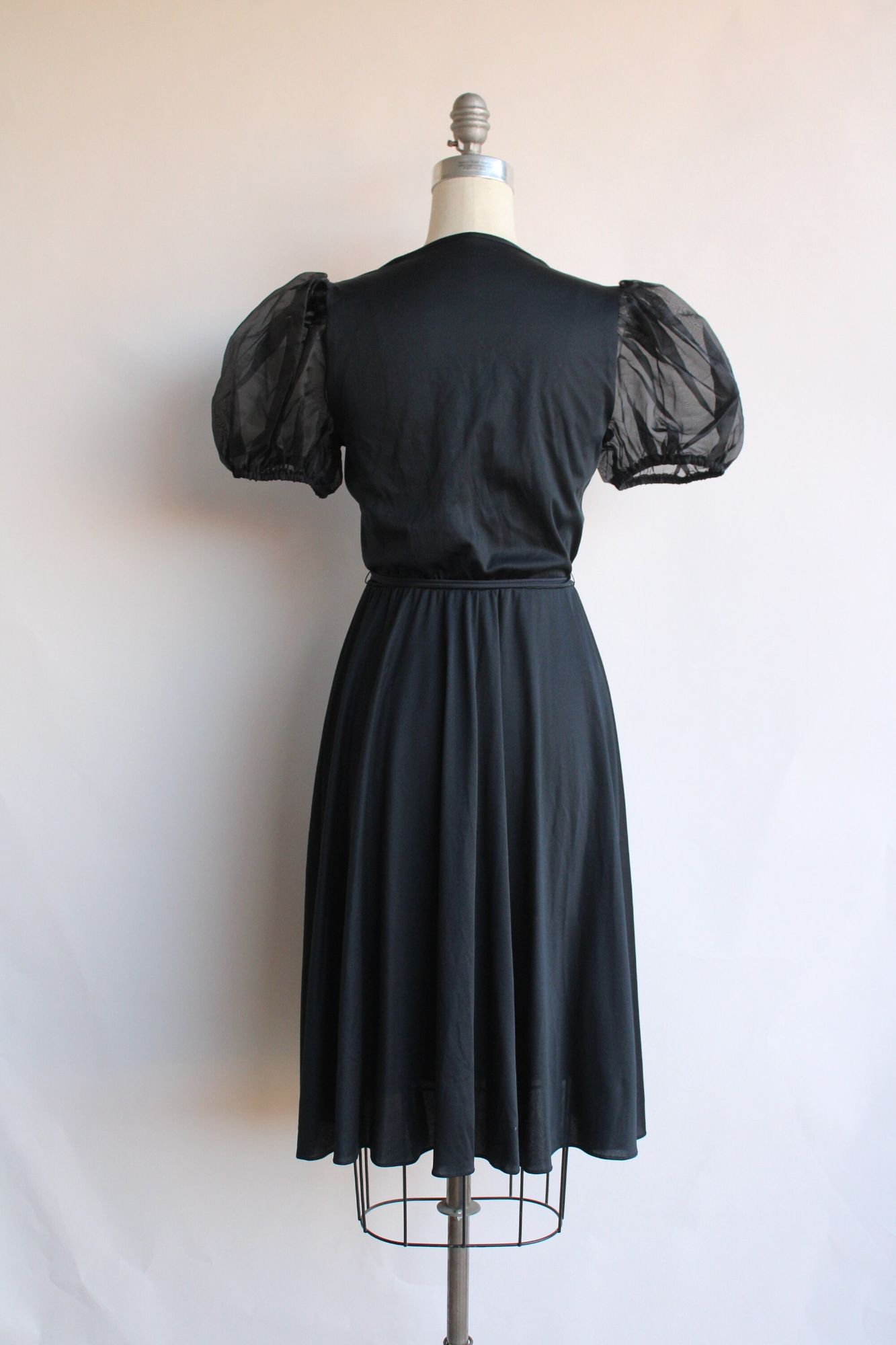 Vintage 1960s Black Nylon Nightgown with Bow and Tie Belt