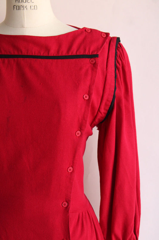 Vintage 1980s Joanie Char Red Silk Shirtwaist Dress