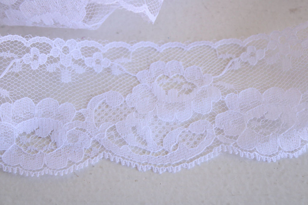 Vintage White Lace Trim, 3 Yards, 2.25" wide, Nylon