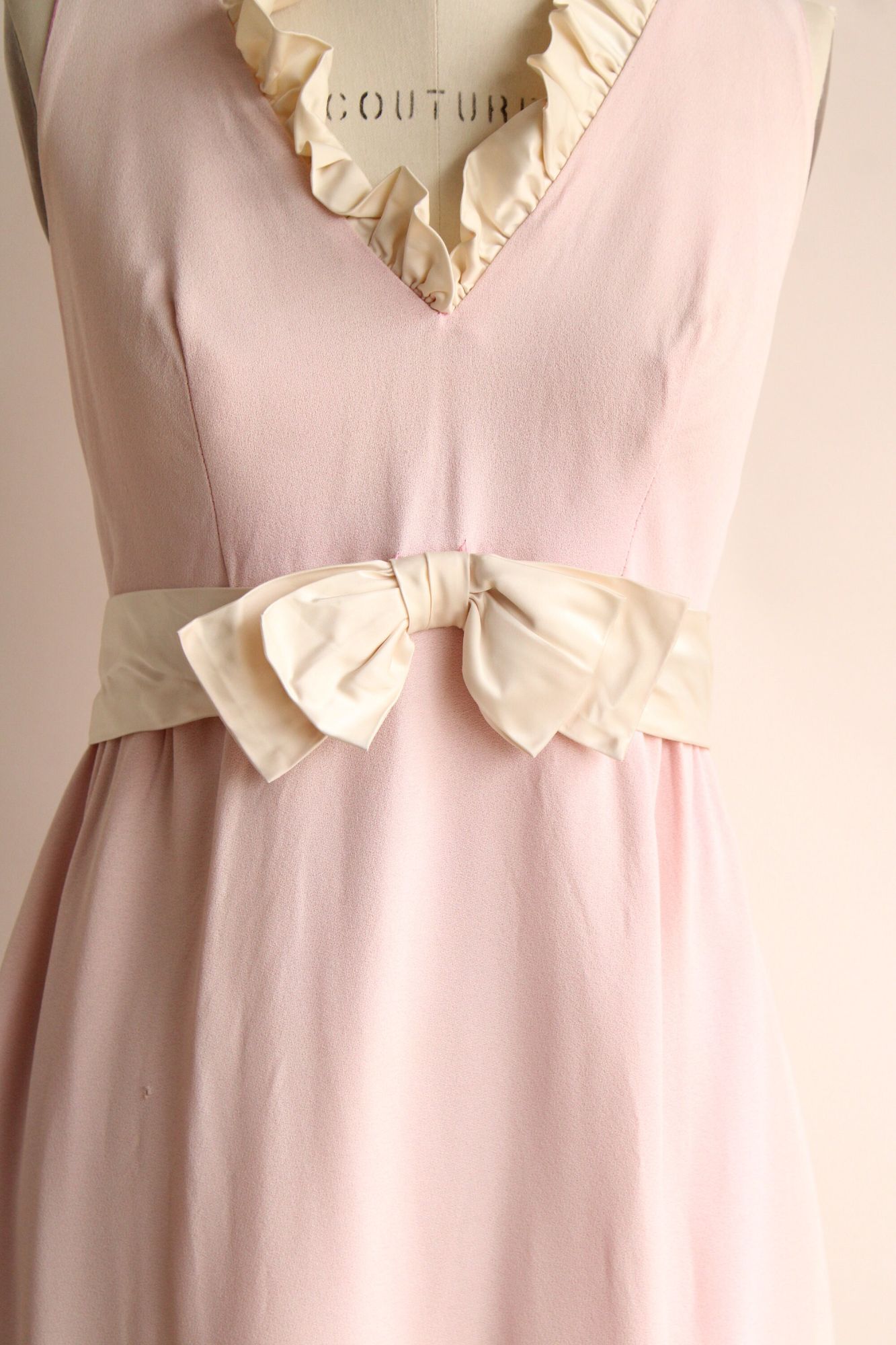 Vintage 1960s Pink Crepe And Ivory Satin Mini Dress