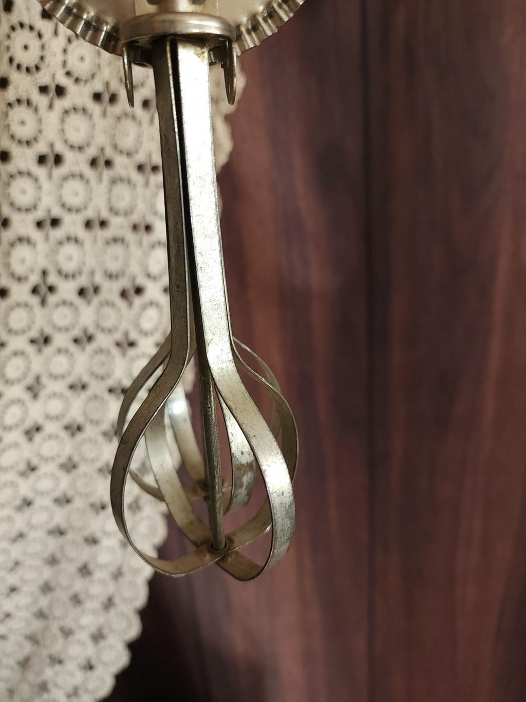 Vintage 1920s A&J Manual High Speed Egg Beater with Green Wood Handle
