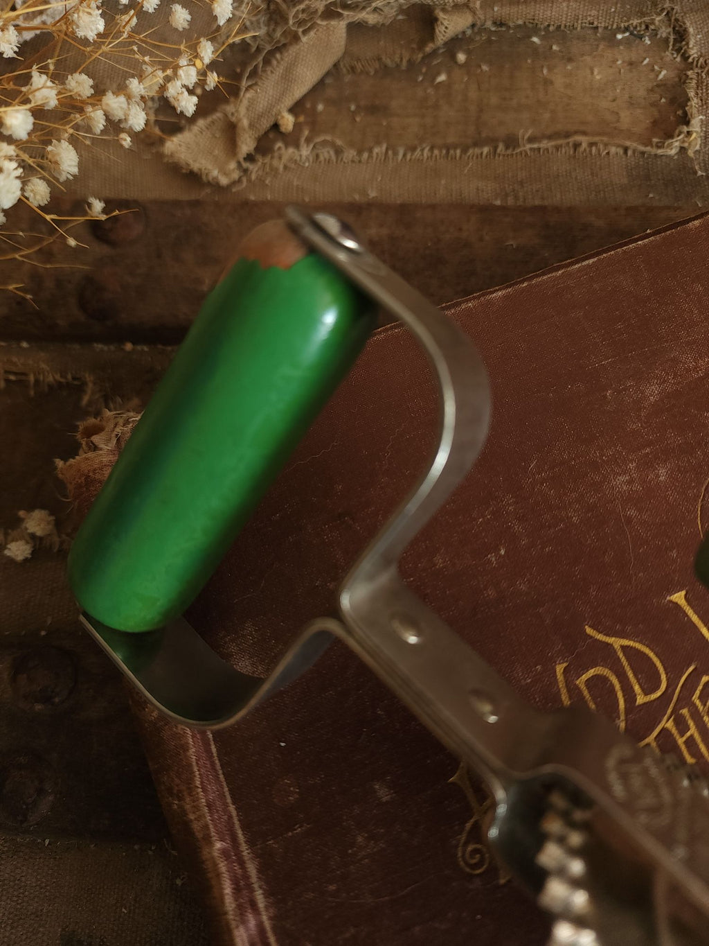 Vintage 1920s A&J Manual High Speed Egg Beater with Green Wood Handle