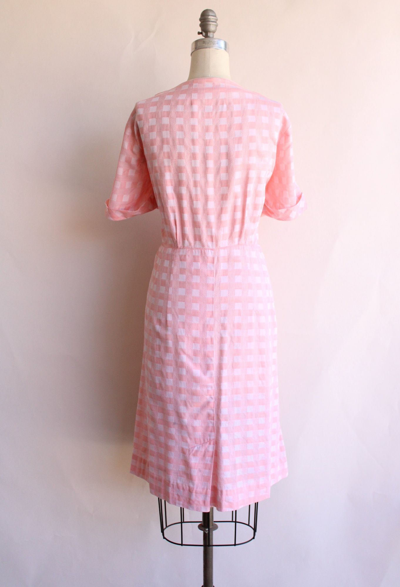 Vintage 1950s Pink Check Print Cotton Shirtwaist Dress, Volup Size