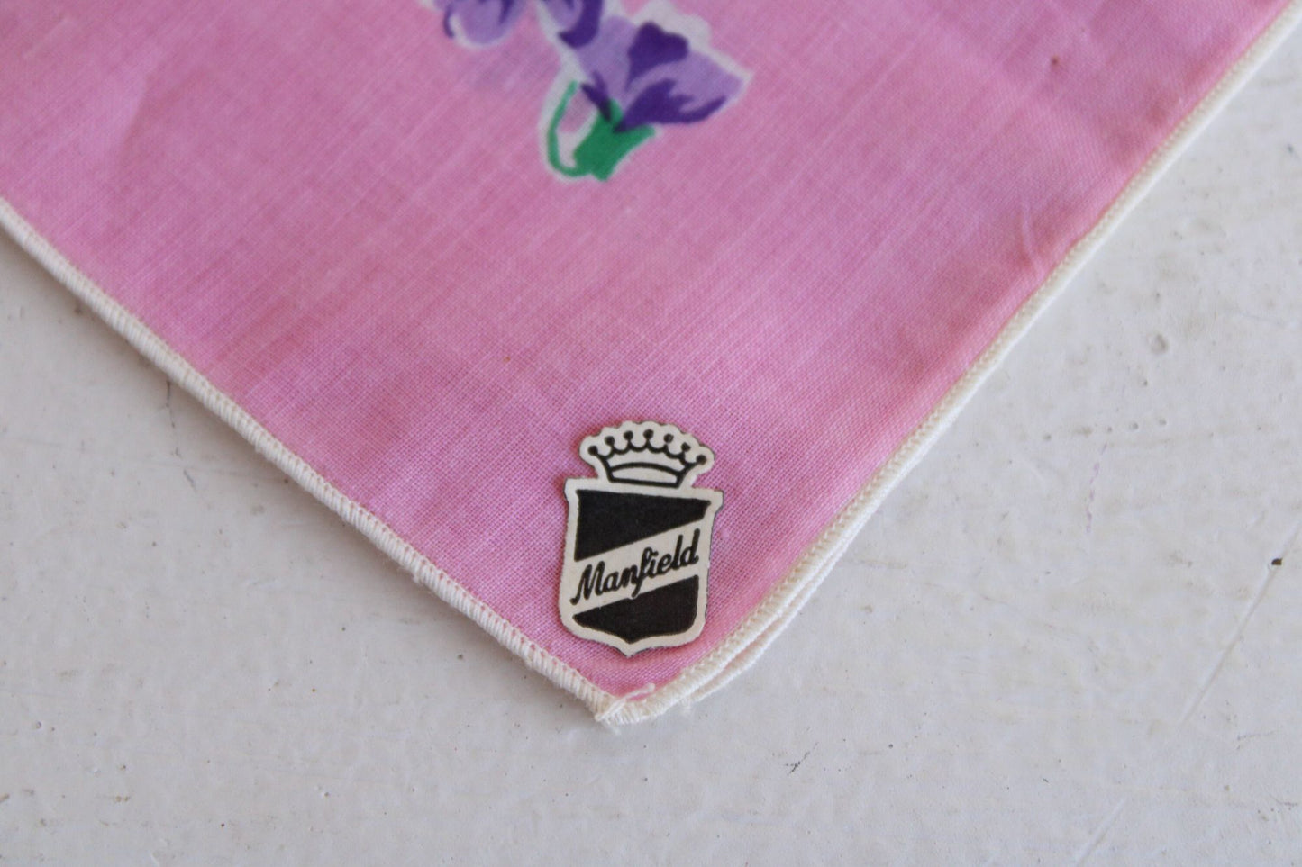 Vintage 1950s Lilac Print Handkerchief, New with Tag, Manfield