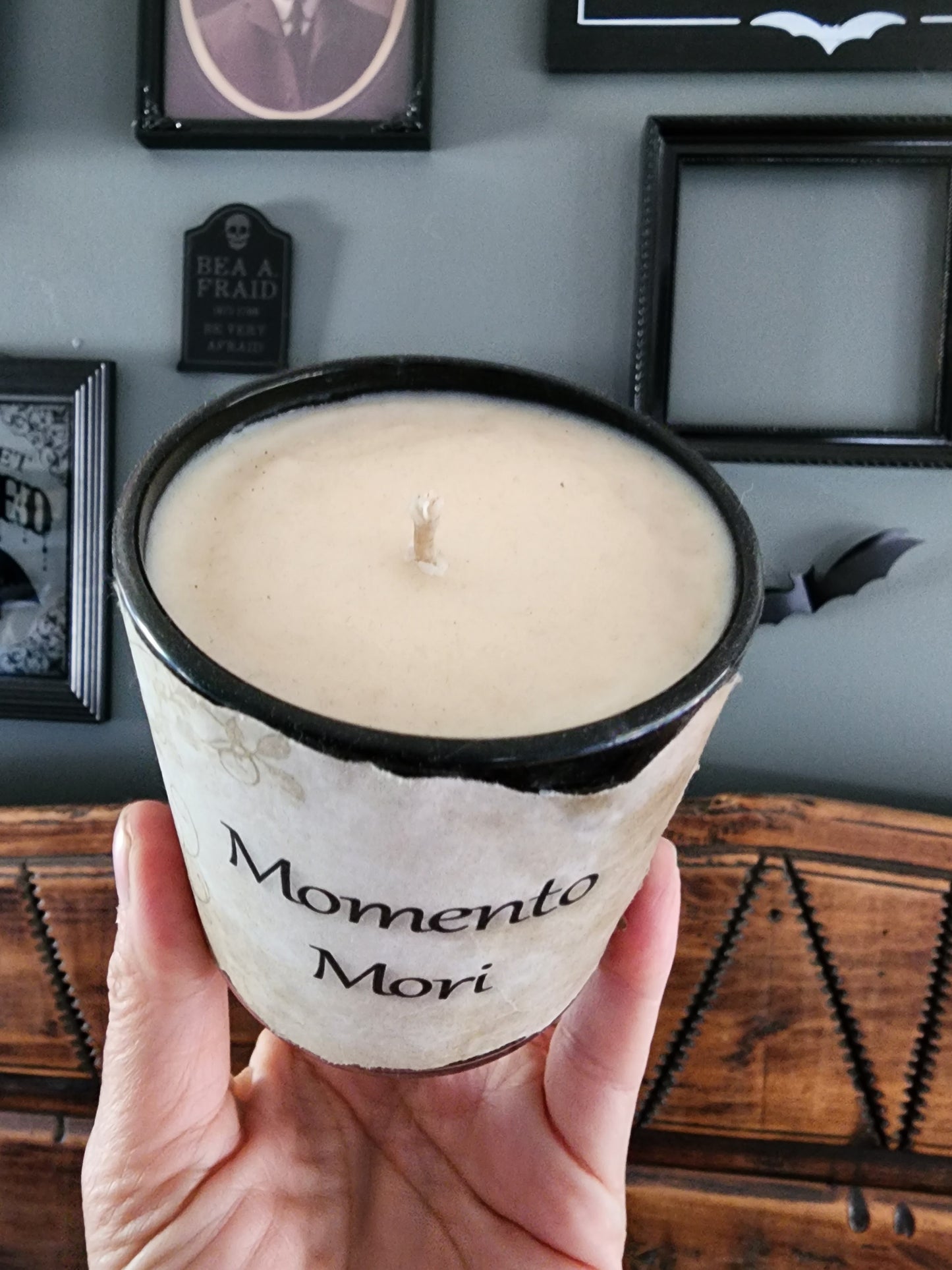 "Momento Mori" Soy Candle With Hand Torn Label, Rose and Sandalwood