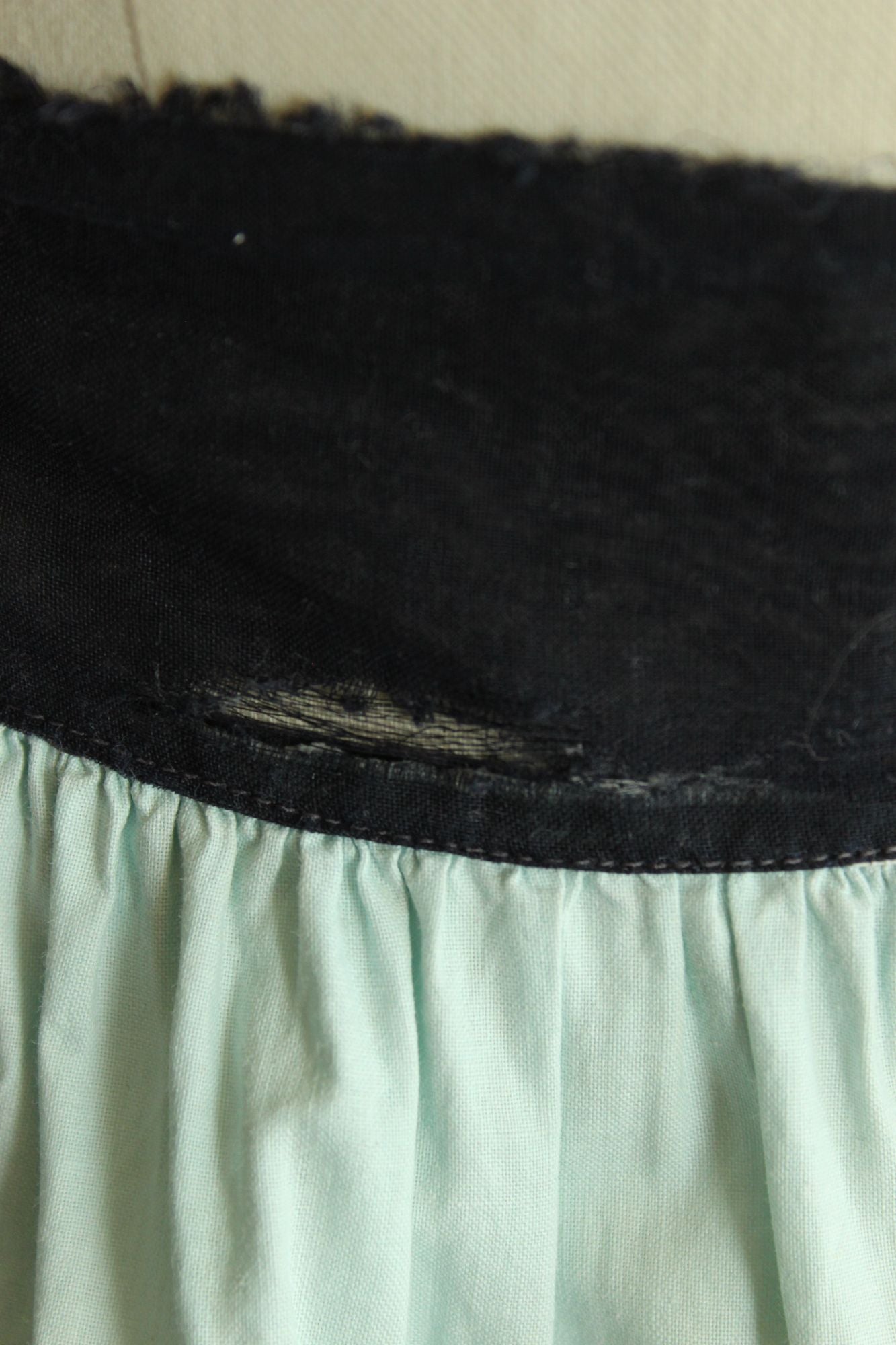Vintage 1960s Apron, Mint Green and Black Cotton Half Apron with Ricrac Trim