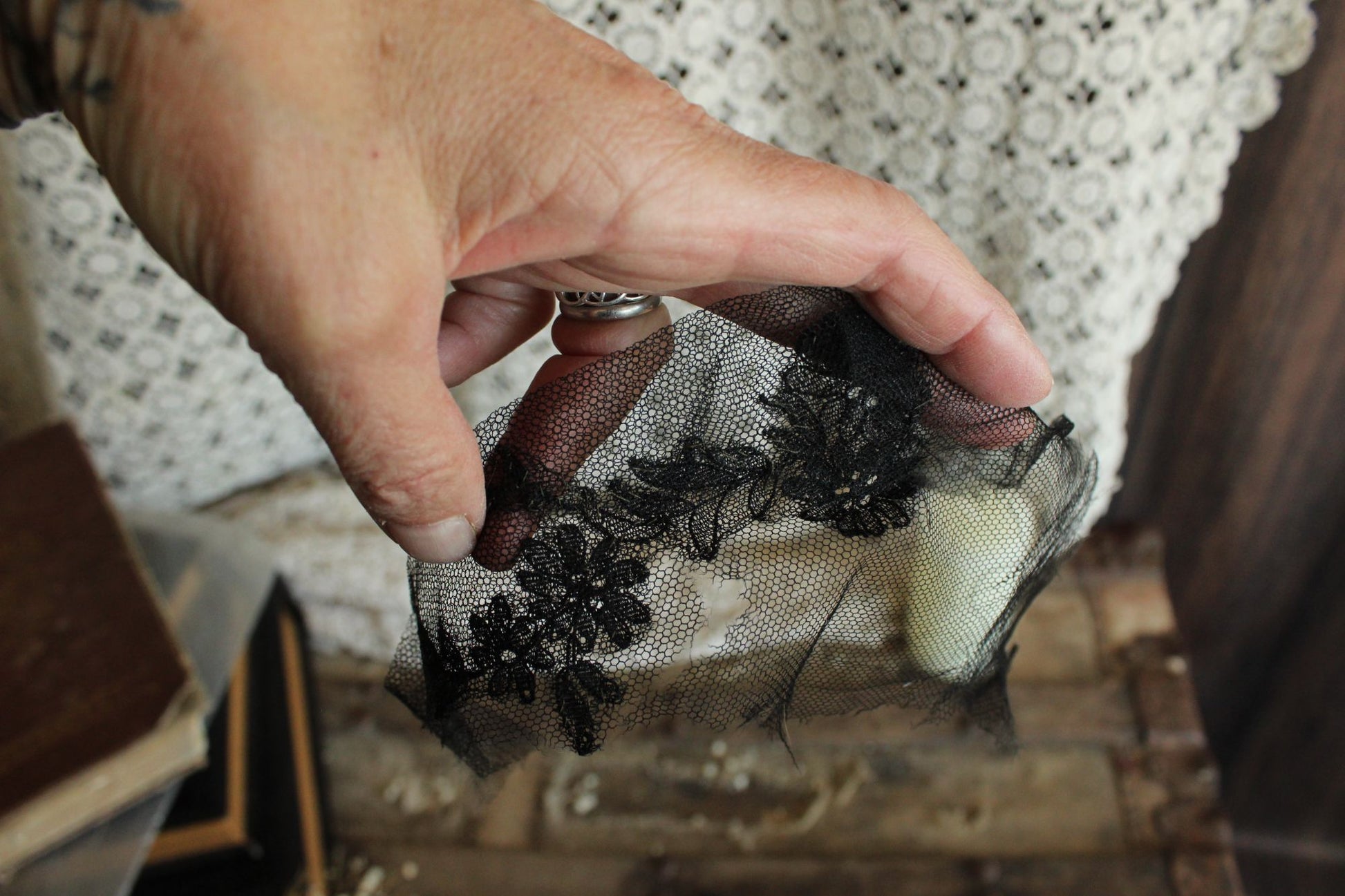 Antique Early 1900s Cuffs in Black Lace