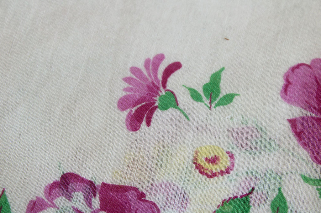Vintage 1950s Pink Purple Roses Handkerchief