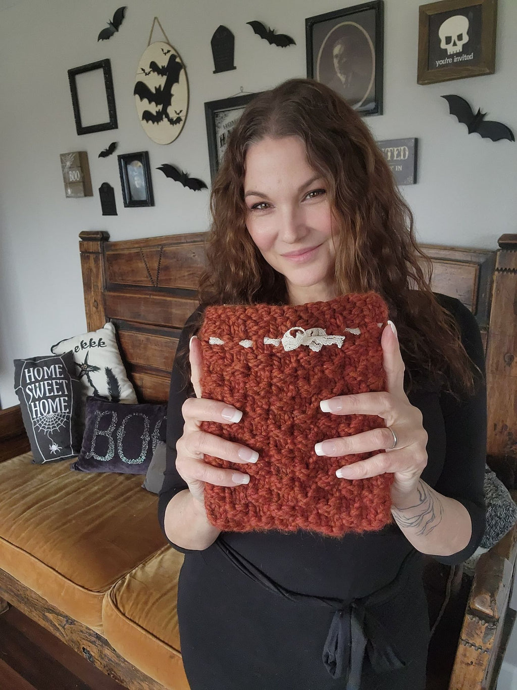 "Cinnamon" Hand Knit Book Pouch or Cover