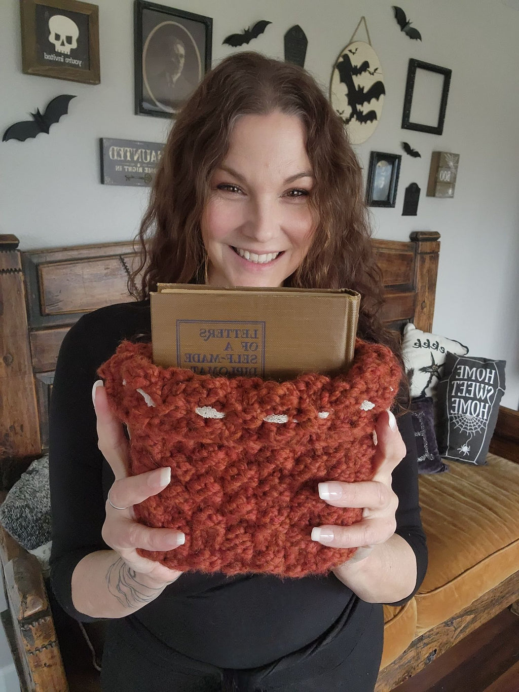 "Cinnamon" Hand Knit Book Pouch or Cover