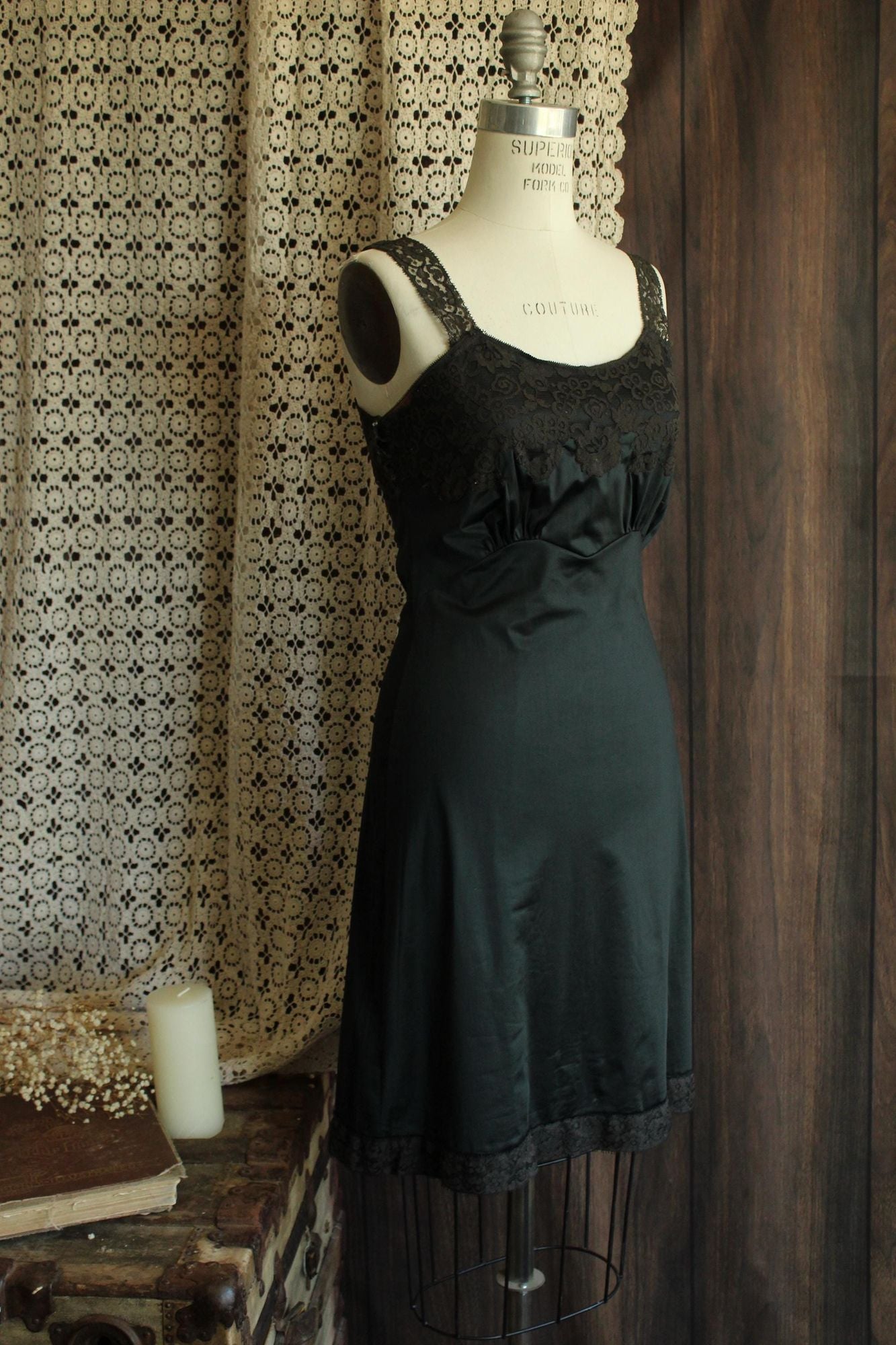 Vintage 1950s Full Slip with Lace Trim by Back Magic