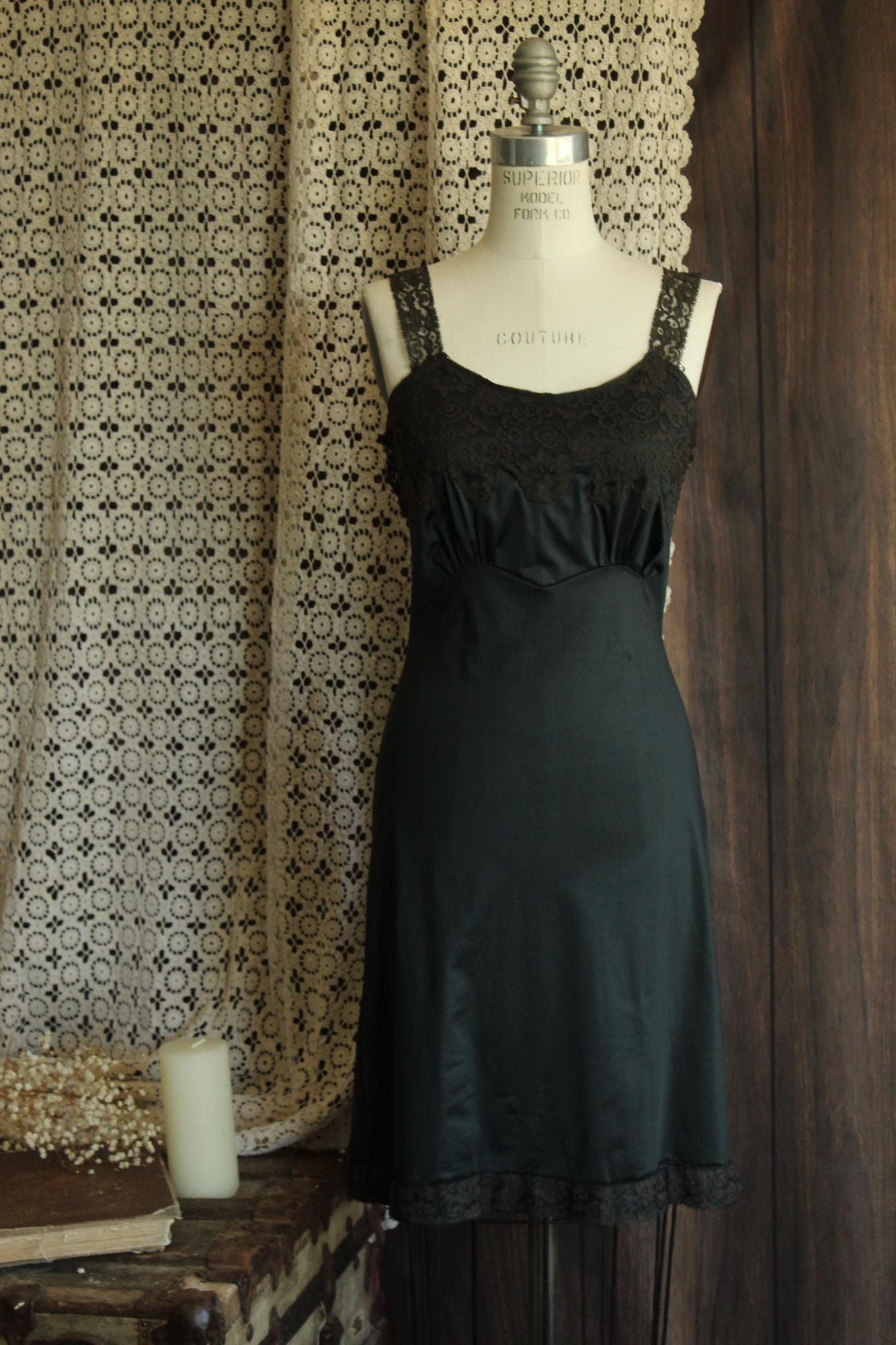 Vintage 1950s Full Slip with Lace Trim by Back Magic