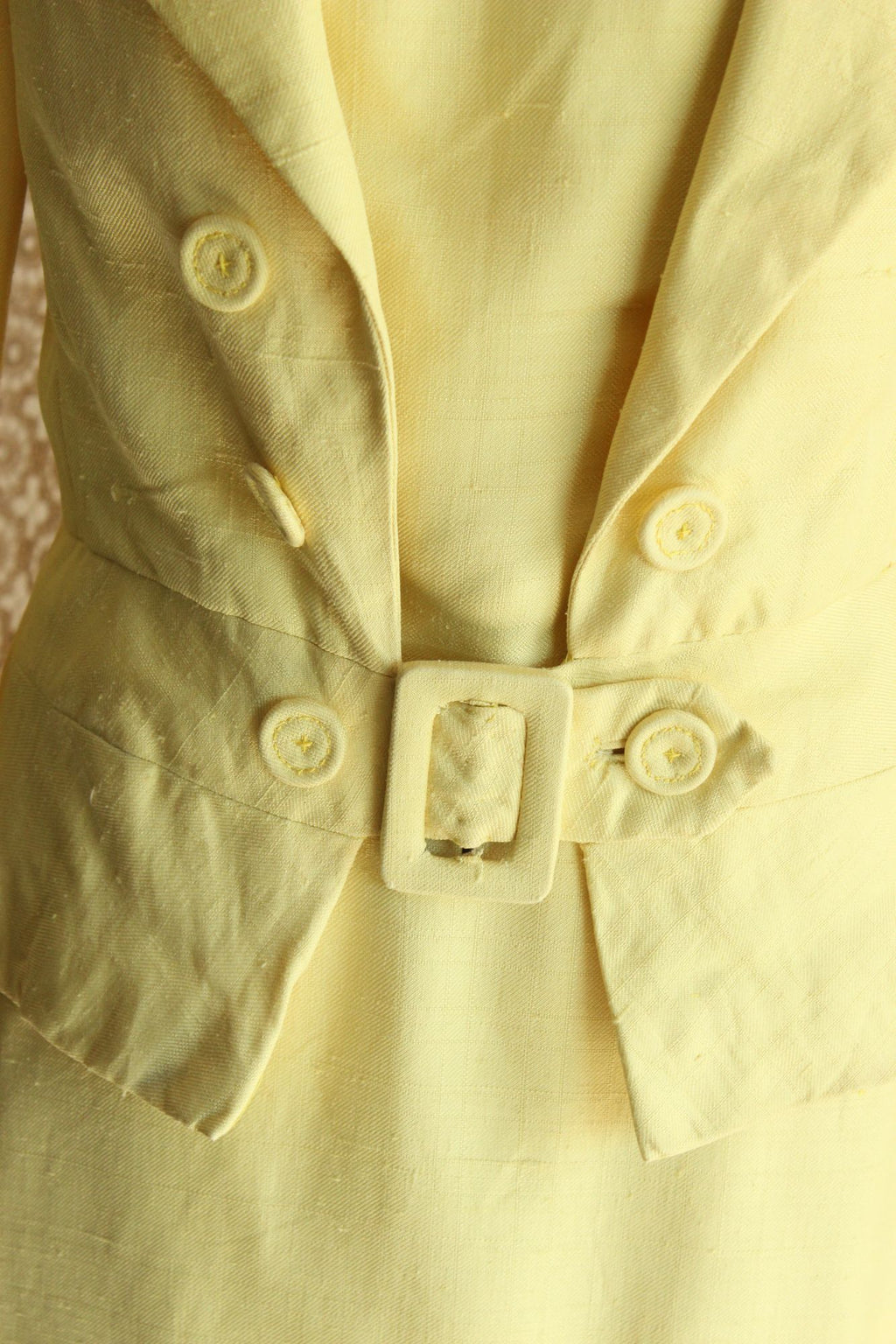 Vintage 1960s Vogue Paris Original Yellow Linen Three Piece Suit