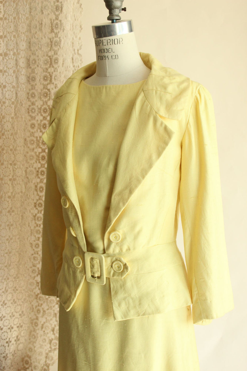 Vintage 1960s Vogue Paris Original Yellow Linen Three Piece Suit