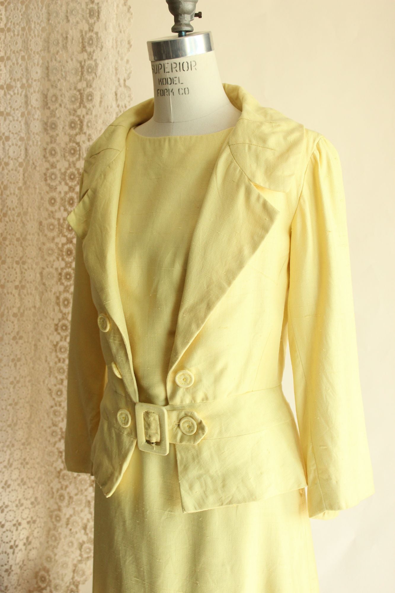 Vintage 1960s Vogue Paris Original Yellow Linen Three Piece Suit