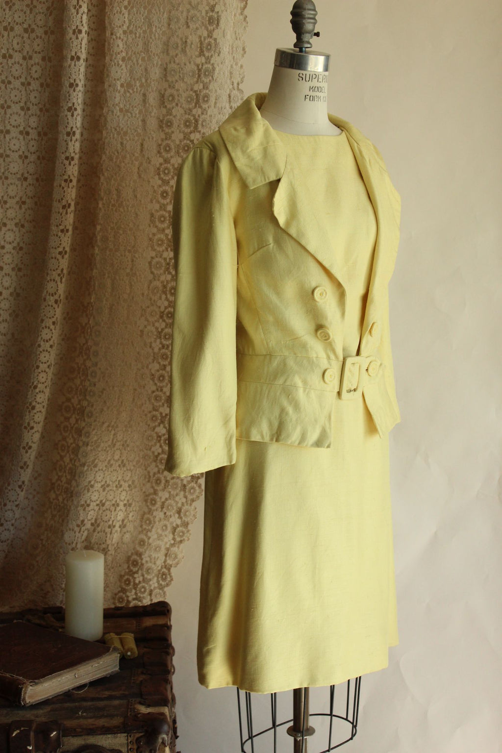 Vintage 1960s Vogue Paris Original Yellow Linen Three Piece Suit