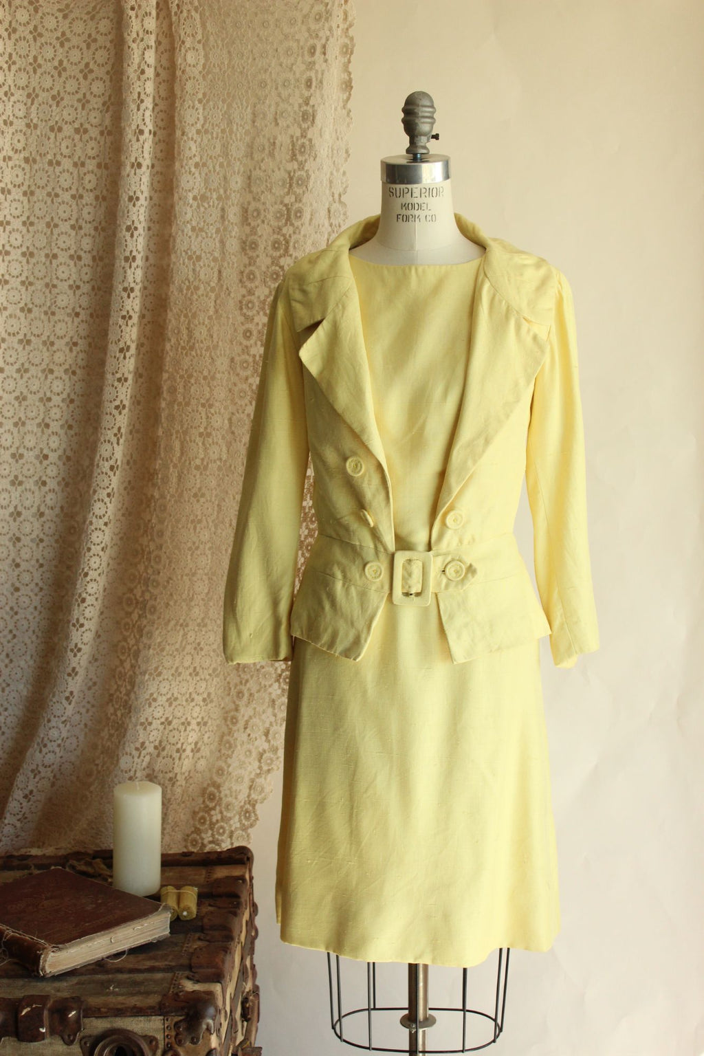 Vintage 1960s Vogue Paris Original Yellow Linen Three Piece Suit
