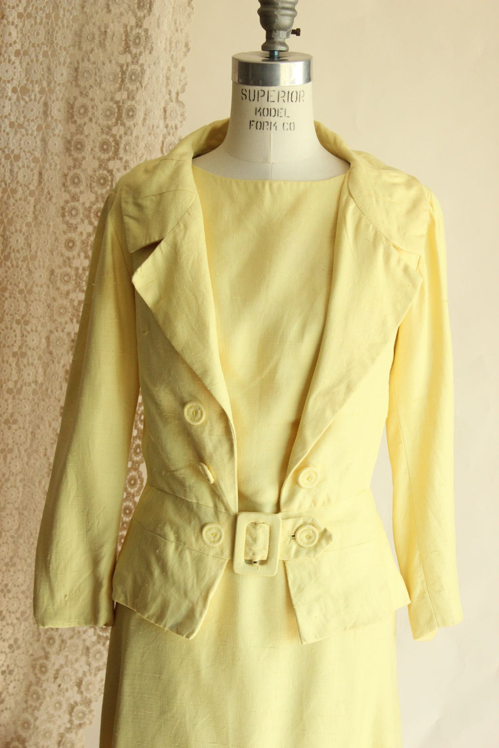 Vintage 1960s Vogue Paris Original Yellow Linen Three Piece Suit