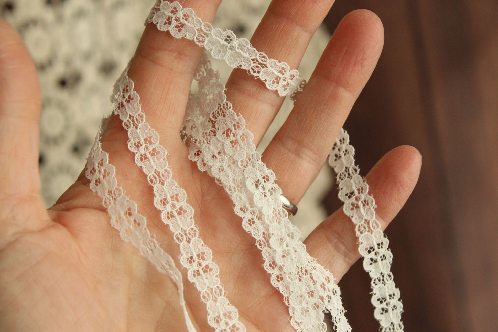 Vintage White Lace Trim, 7/16" wide 2 yards
