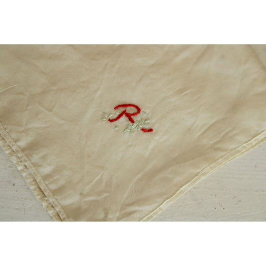 Vintage 1950s Silk Handkerchief Monogrammed with an R