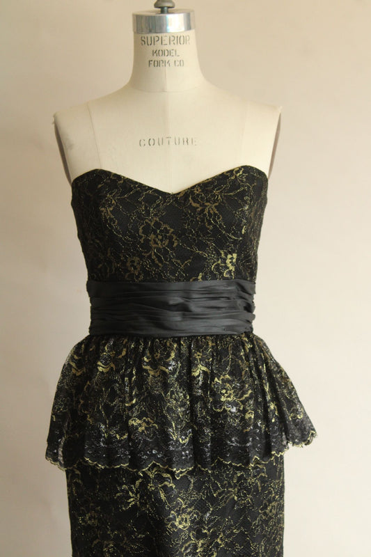 Betsey Johnson Dress, New, Size 6 Black and Gold Lace