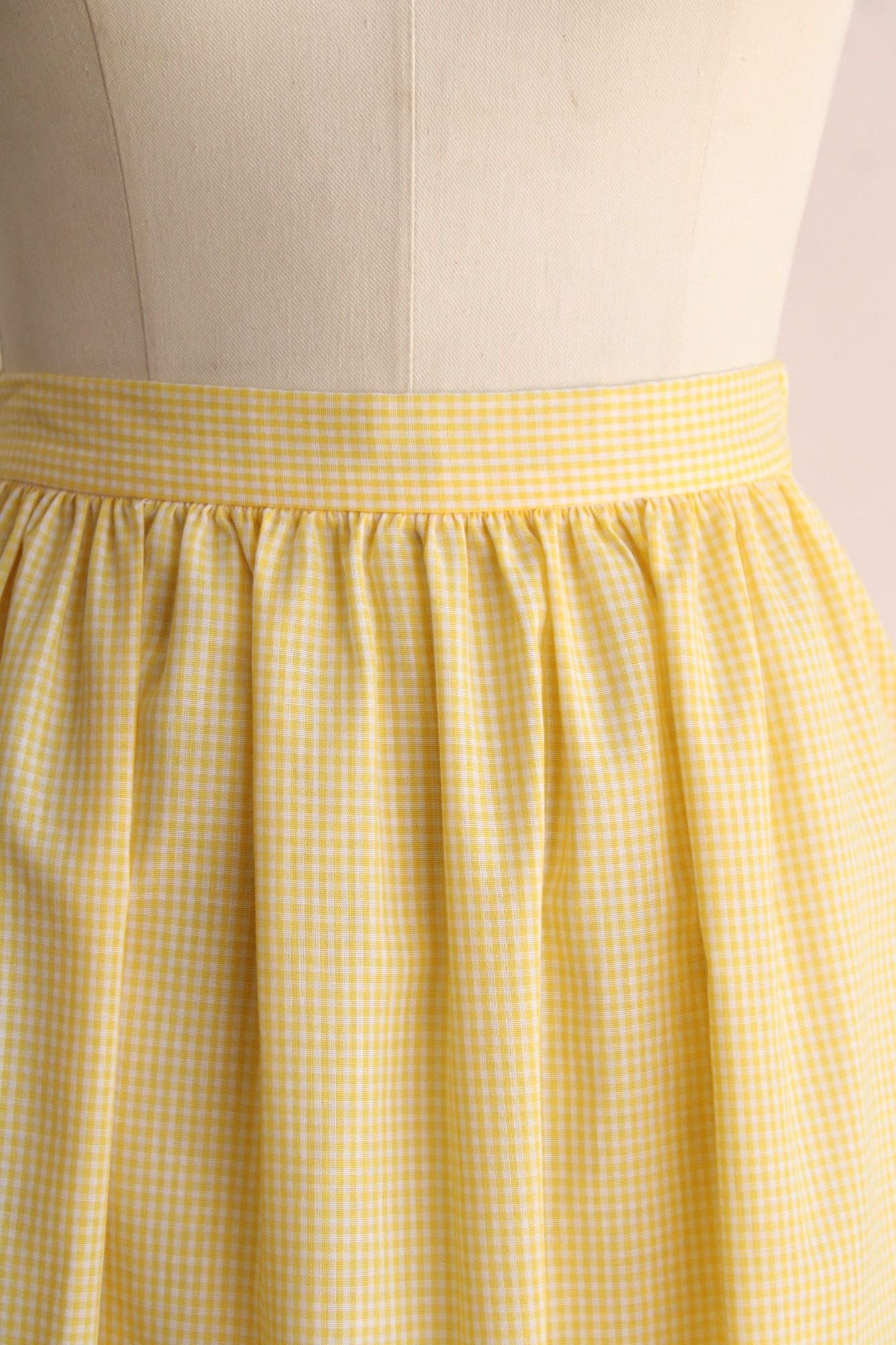Vintage 1980s 1990s Yellow Gingham Skirt with Ruffle Hem