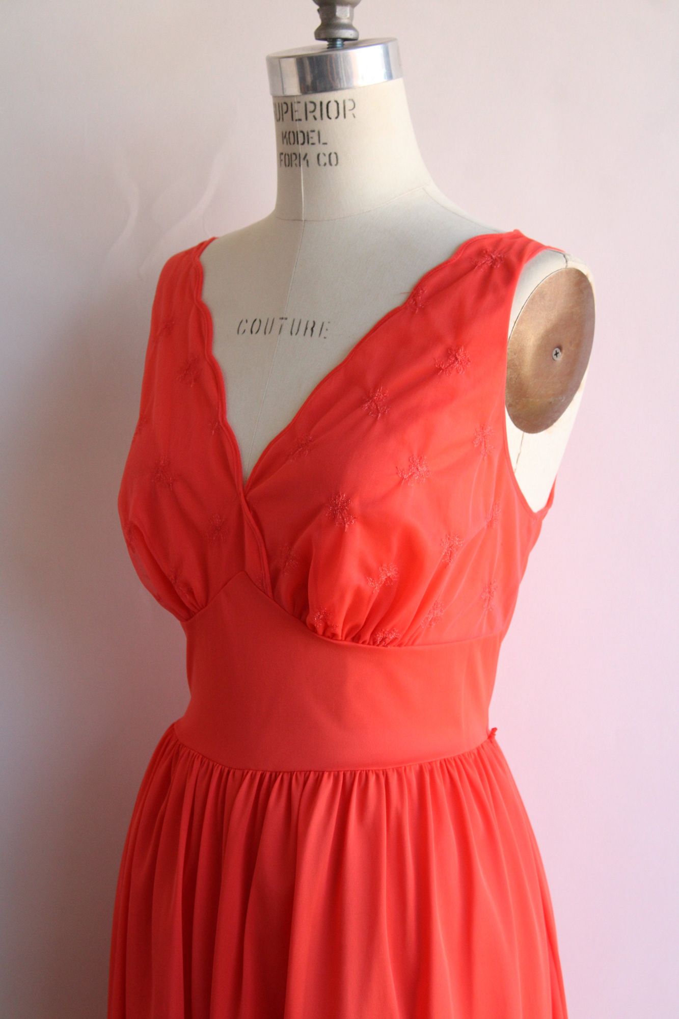 Vintage 1960s Vanity Fair Orange Nylon Nightgown