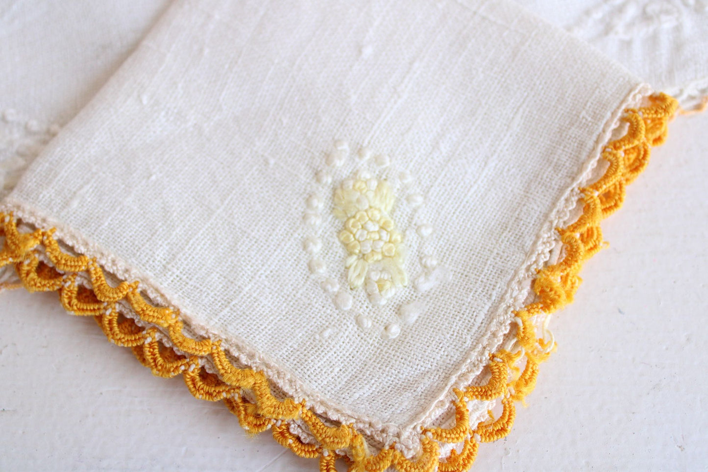 Vintage 1960s Couch Cover Set, Embroidered in Orange and Yellow