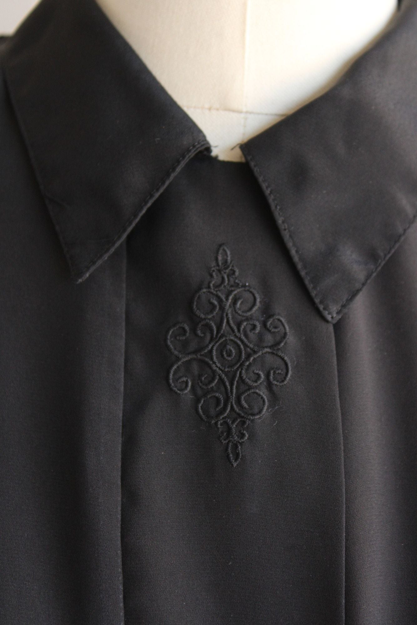 Vintage 1980s Black Embroidered Blouse with Shoulder Pads