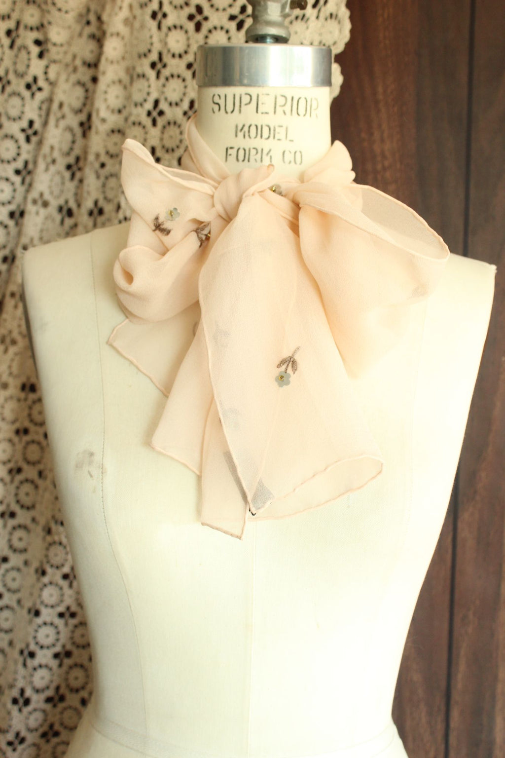 Echo Womens Scarf, Pink Silk Chiffon with Embroidered and Sequin Flowers