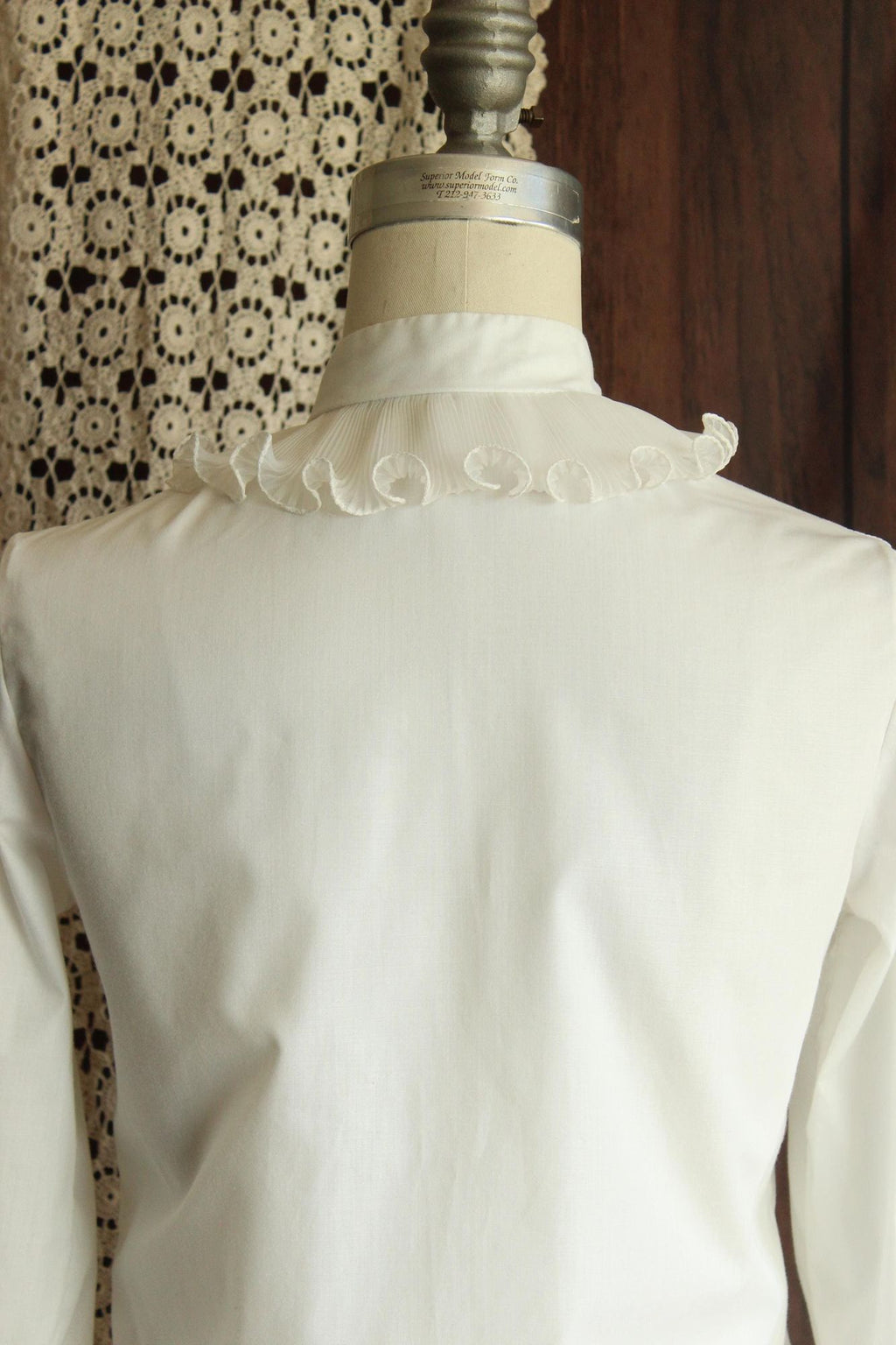 Vintage 1960s White Blouse with Ruffle and Nehru Collar