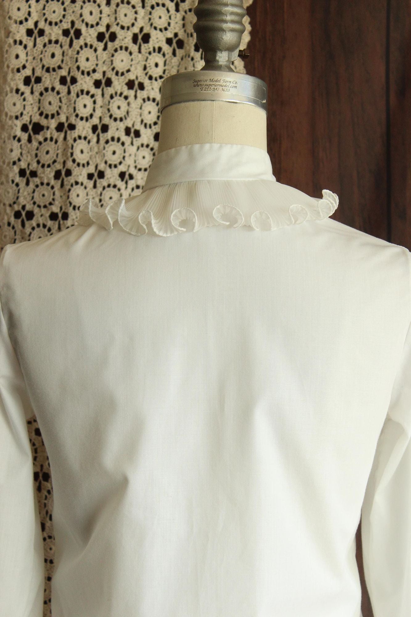 Vintage 1960s White Blouse with Ruffle and Nehru Collar