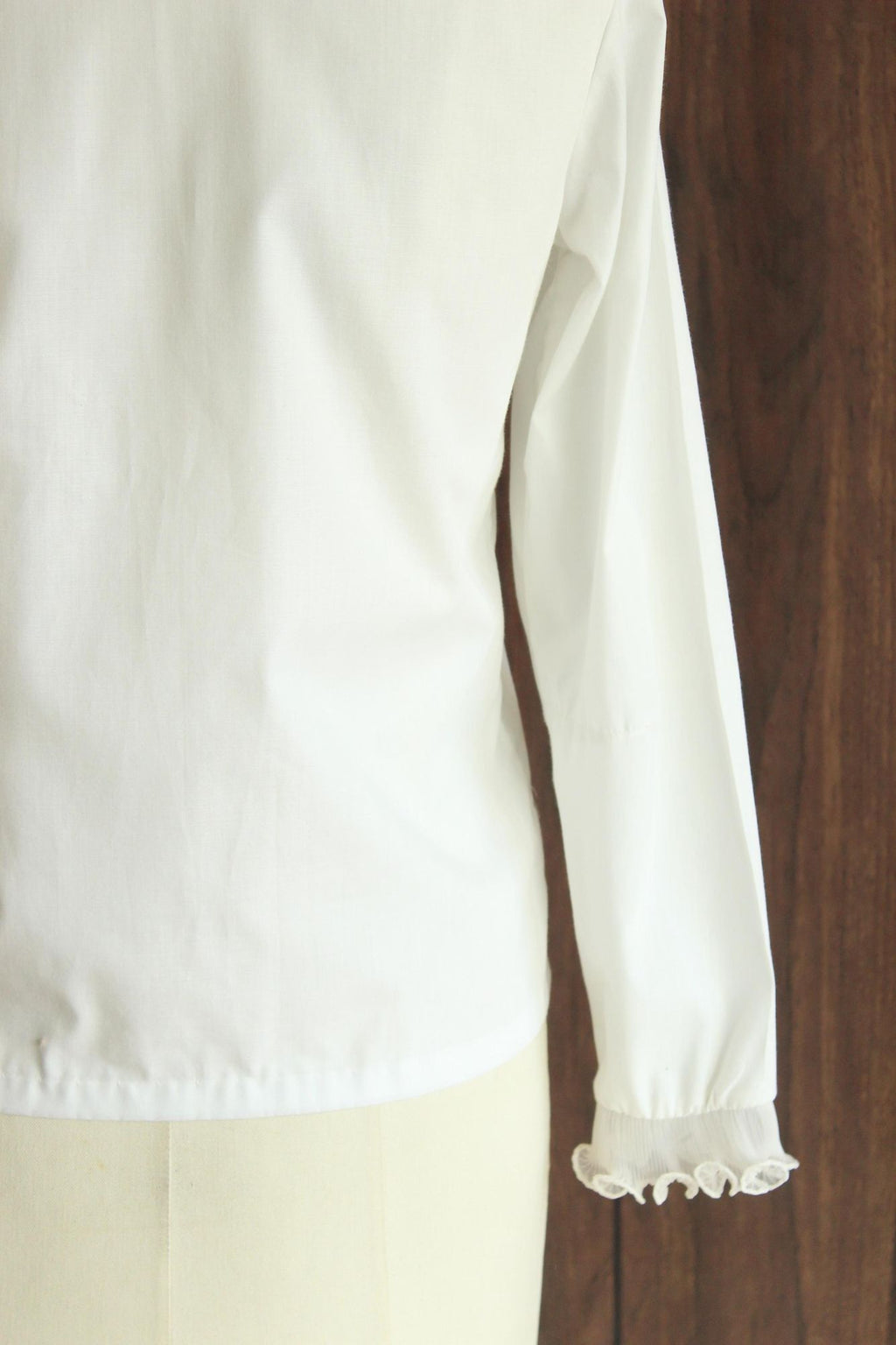 Vintage 1960s White Blouse with Ruffle and Nehru Collar