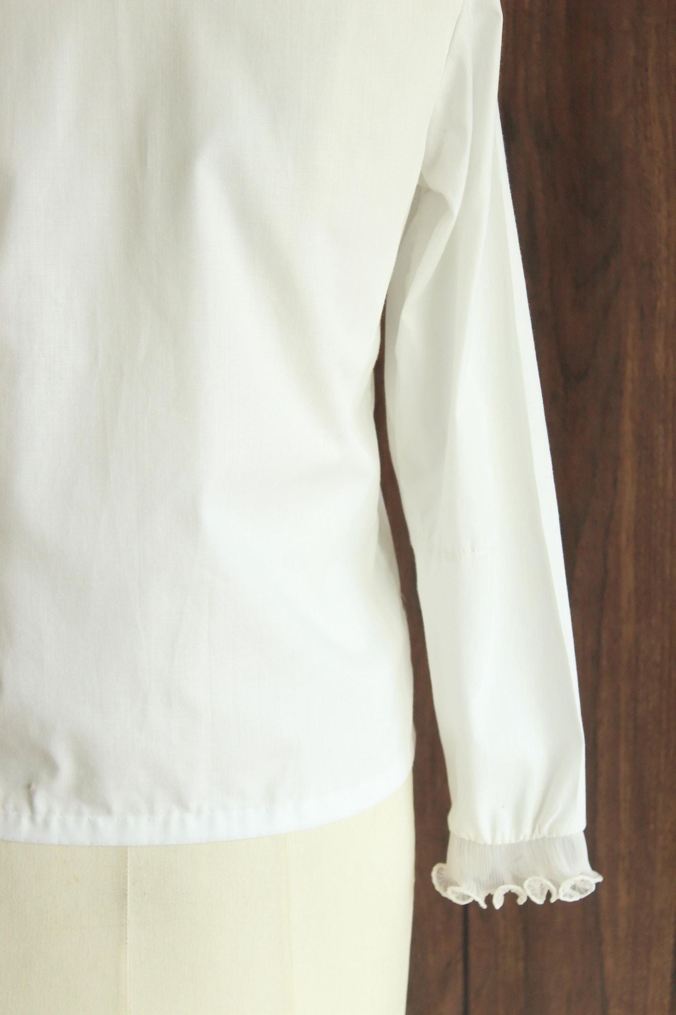 Vintage 1960s White Blouse with Ruffle and Nehru Collar