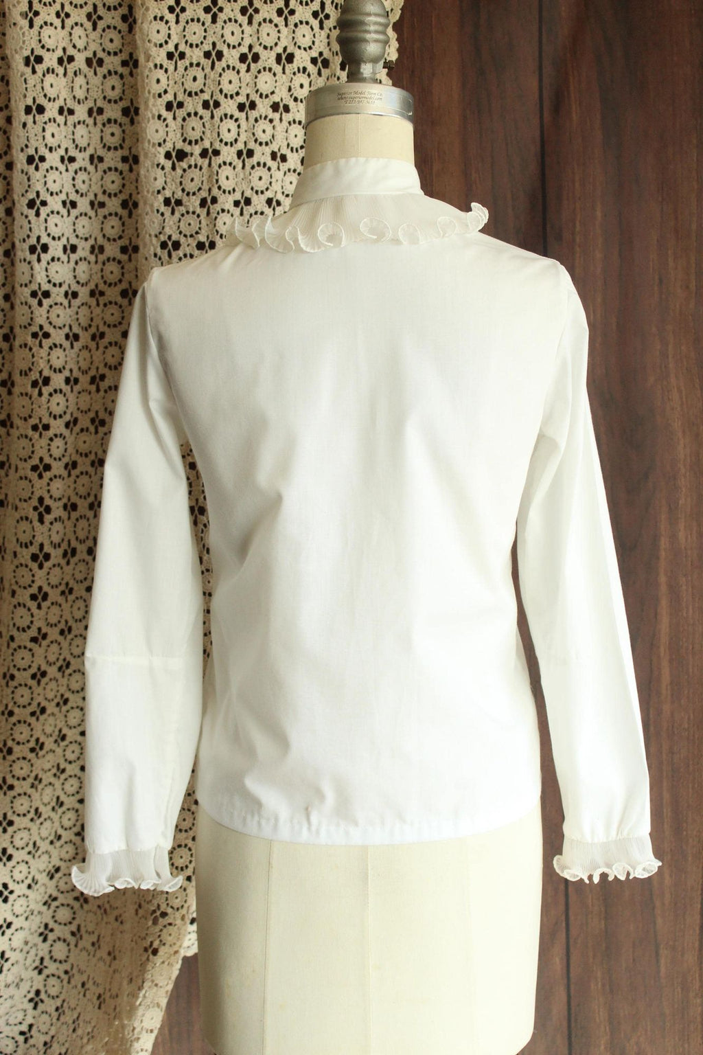 Vintage 1960s White Blouse with Ruffle and Nehru Collar