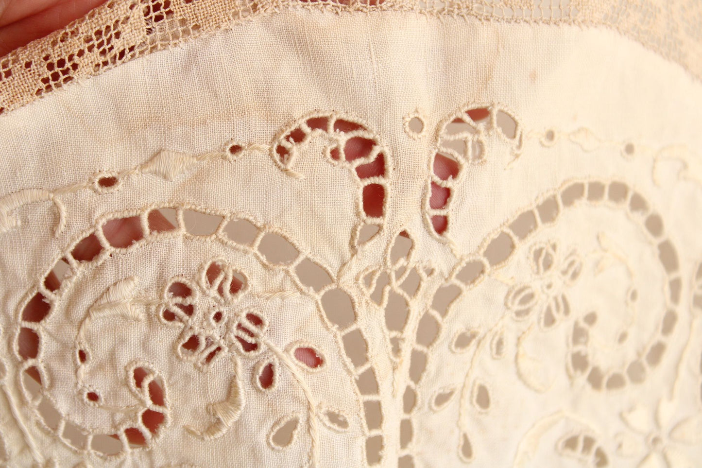 Vintage 1920s 1930s Doily of Embroidered Linen and Lace with a Cherub Pattern