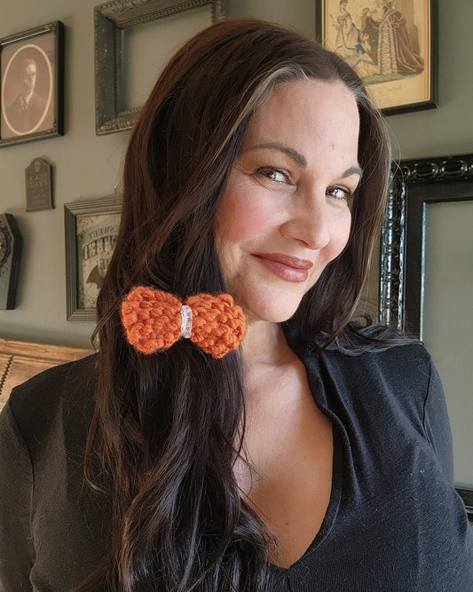 "Autumn Leaf" Hand Knit Hair Bow on Clip
