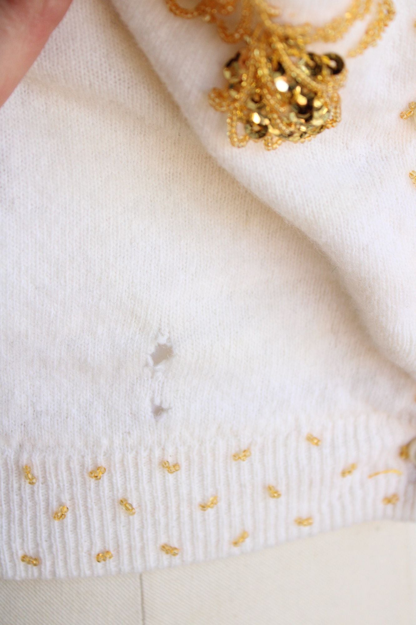 Vintage 1960s CReam with Gold Beaded Lambswool Sweater,