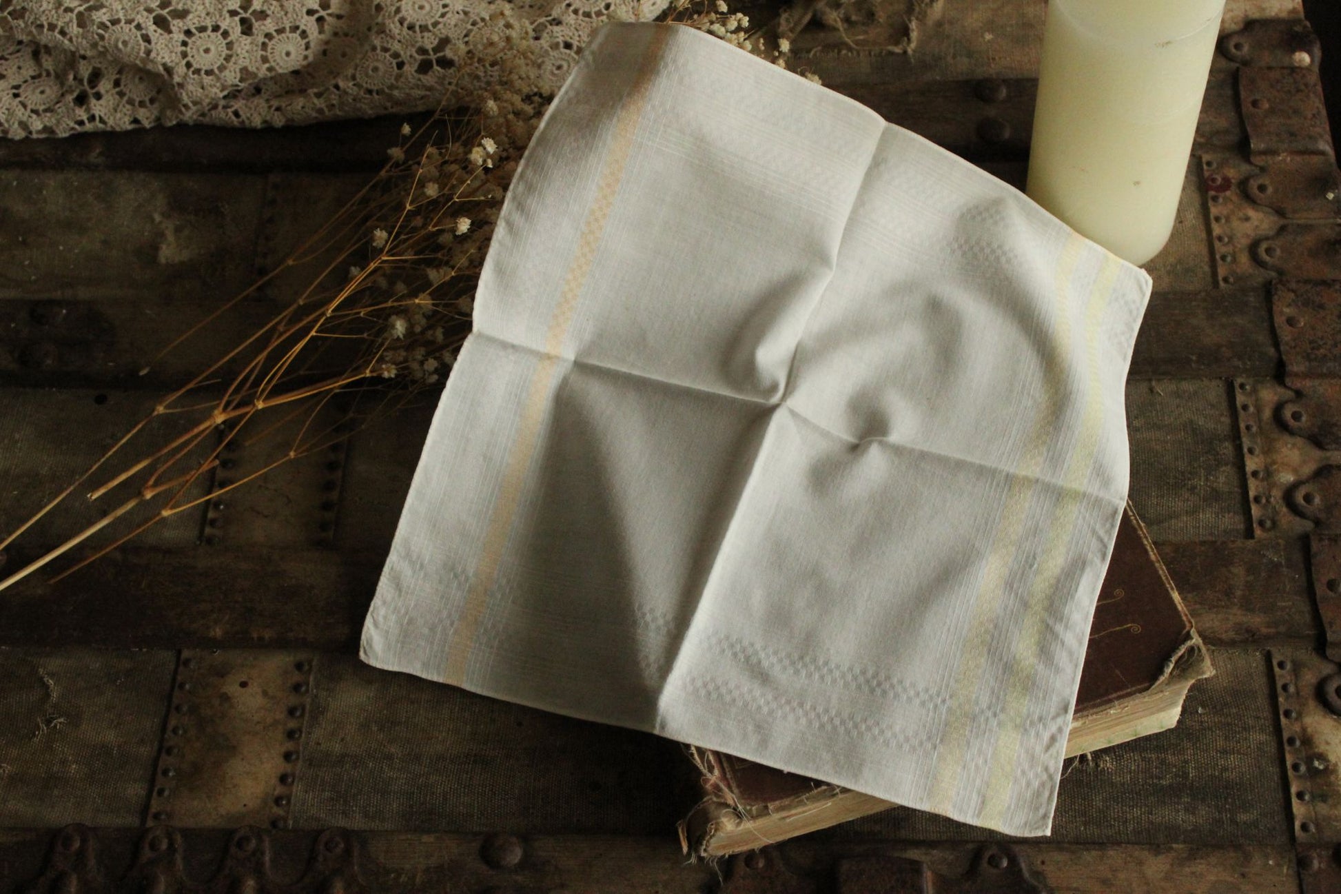 Vintage White Hanky With Pastel Stripes