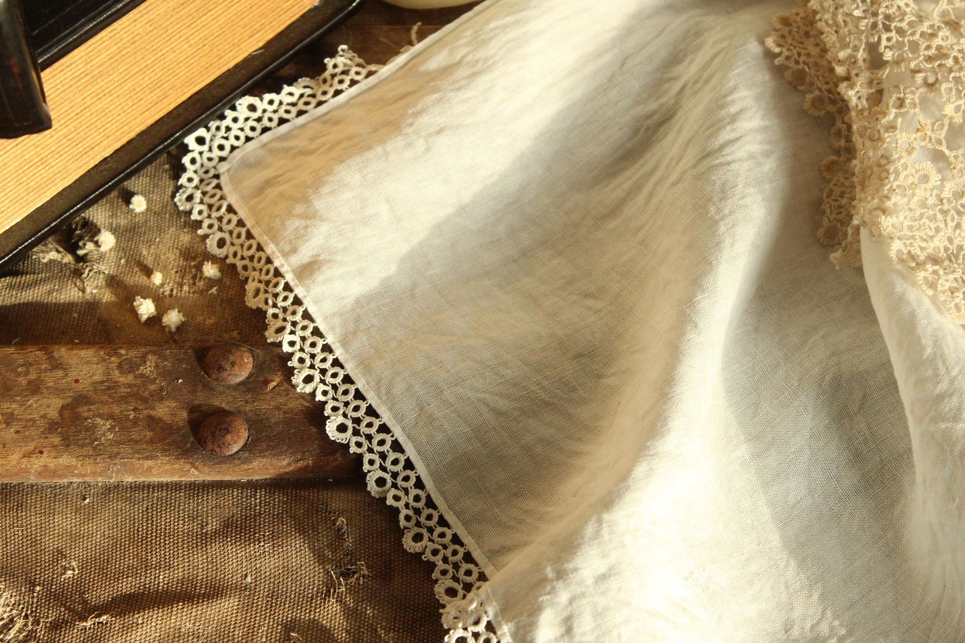 Vintage 1940s Crochet Doily and Linen Table Runner