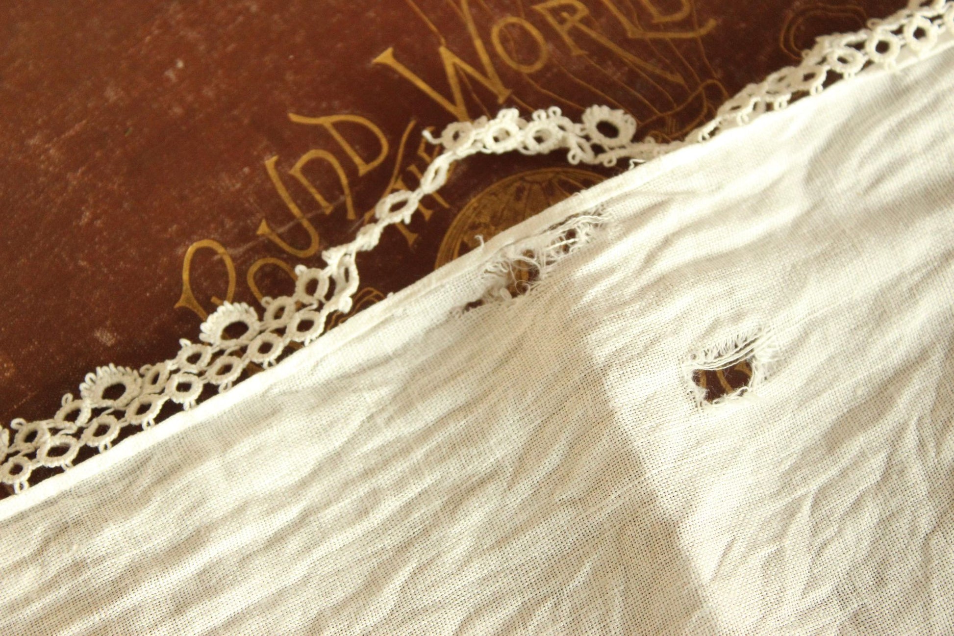 Vintage 1940s Crochet Doily and Linen Table Runner